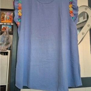 Boohoo Lavender Blouse with Multicolor Floral Accents